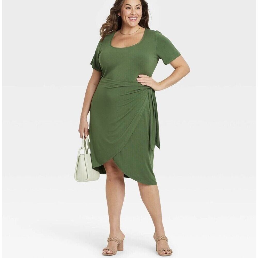 NEW Ava & Viv Faux Wrap Dress Rayon Jersey‎ Knit Stretch Plus Size 2X 20W 22W